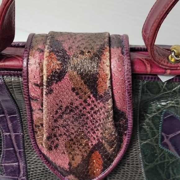 Vintage Sharif Multicolor Leather Satchel in Green, Purple and Burgundy - Picture 9 of 14